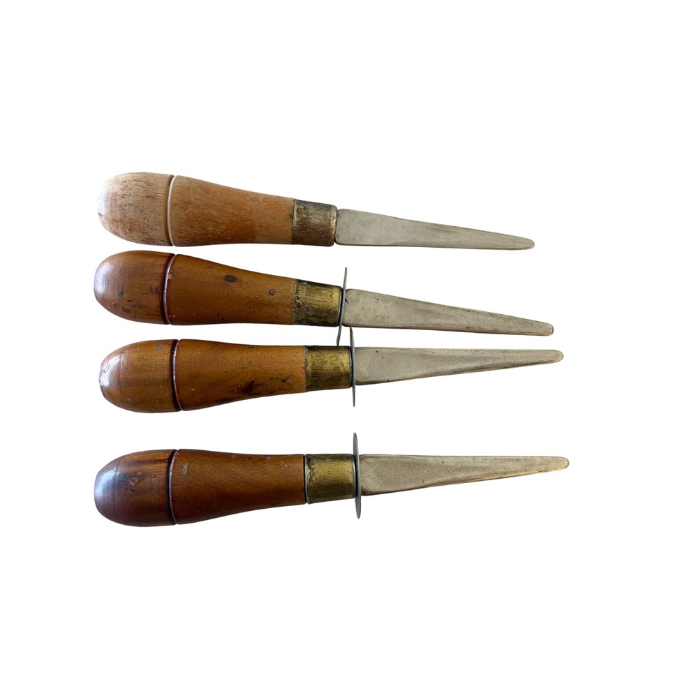Vintage Oyster Shuckers Set of 4 Wood Handle Brass Ferrule Primitive Tools